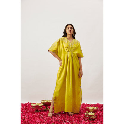 THE AARYA Yellow Kaftan with Slip (Set of 2)