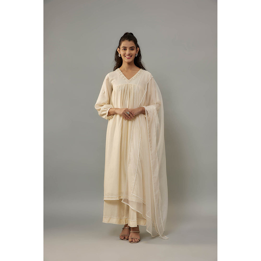 THE AARYA Azura Cream Anarkali with Palazzo and Dupatta (Set of 3)