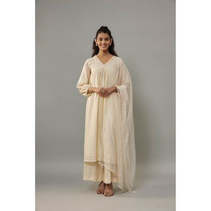 THE AARYA Azura Cream Anarkali with Palazzo and Dupatta (Set of 3)