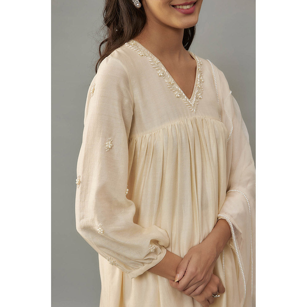 THE AARYA Azura Cream Anarkali with Palazzo and Dupatta (Set of 3)
