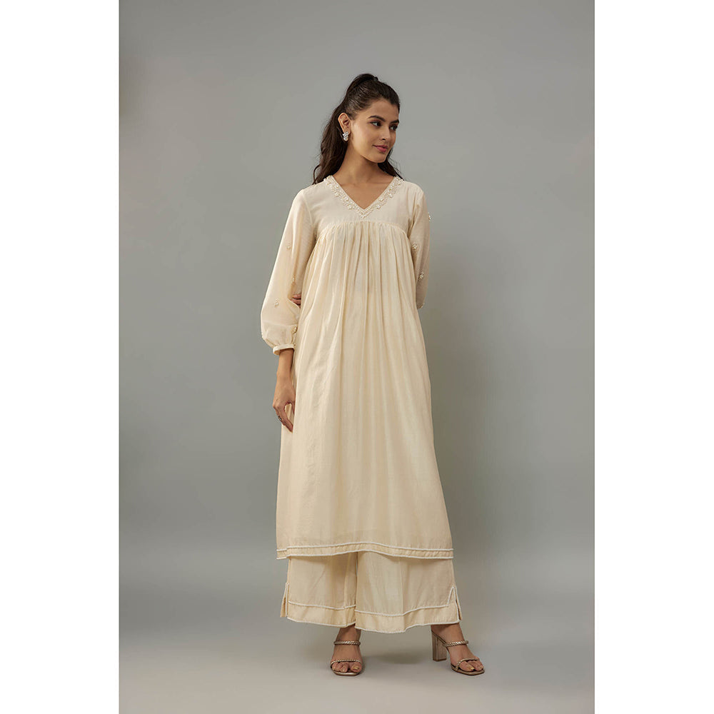 THE AARYA Azura Cream Anarkali with Palazzo and Dupatta (Set of 3)
