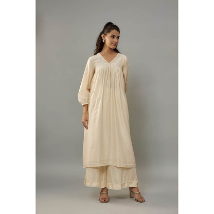 THE AARYA Azura Cream Anarkali with Palazzo and Dupatta (Set of 3)