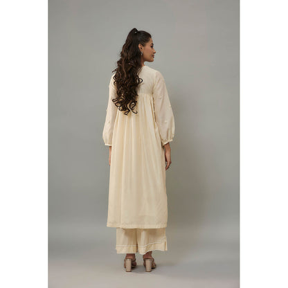 THE AARYA Azura Cream Anarkali with Palazzo and Dupatta (Set of 3)