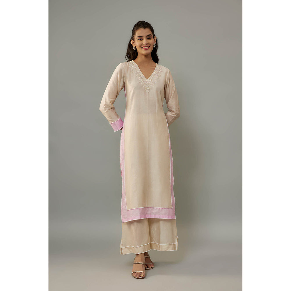THE AARYA Aika Beige Kurta with Palazzo (Set of 3)