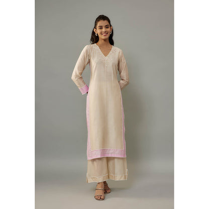 THE AARYA Aika Beige Kurta with Palazzo (Set of 3)