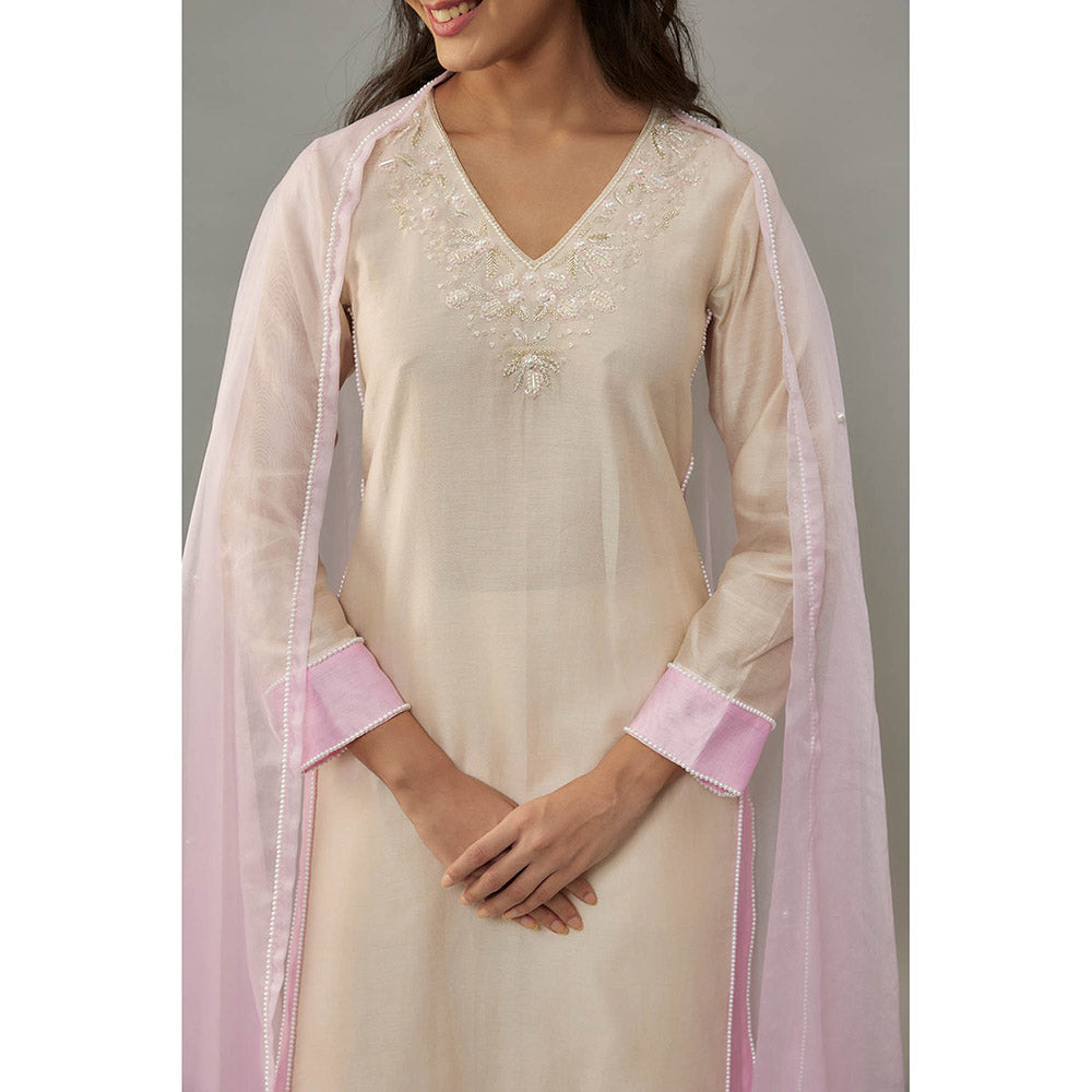 THE AARYA Aika Beige Kurta with Palazzo (Set of 3)