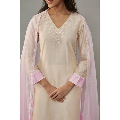 THE AARYA Aika Beige Kurta with Palazzo (Set of 3)