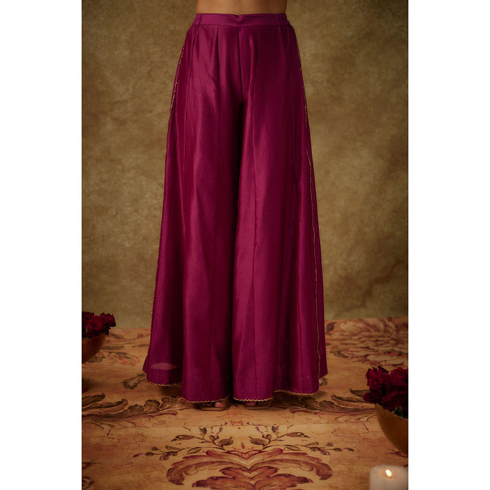 THE AARYA Gul Magenta Embroidered Anarkali Kurta with Palazzo and Dupatta (Set of 3)