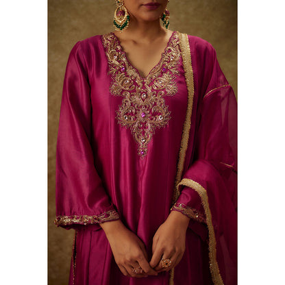 THE AARYA Roop Magenta Embroidered Anarkali Kurta with Pant and Dupatta (Set of 3)
