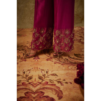 THE AARYA Sahar Magenta Embroidered Anarkali Kurta with Palazzo and Dupatta (Set of 3)