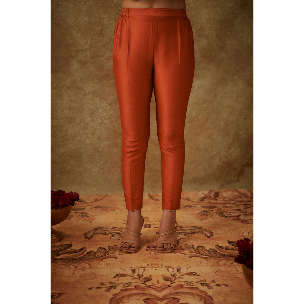 THE AARYA Haya Orange Embroidered Anarkali Kurta with Pant and Dupatta (Set of 3)