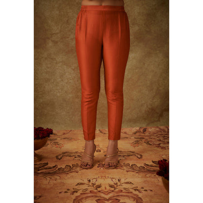 THE AARYA Haya Orange Embroidered Anarkali Kurta with Pant and Dupatta (Set of 3)
