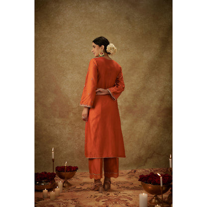 THE AARYA Gulyaz Orange Embroidered Kurta with Pant and Dupatta (Set of 3)