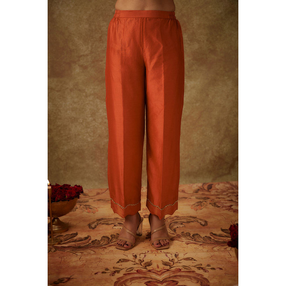 THE AARYA Gulyaz Orange Embroidered Kurta with Pant and Dupatta (Set of 3)