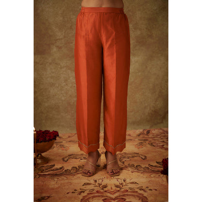 THE AARYA Gulyaz Orange Embroidered Kurta with Pant and Dupatta (Set of 3)
