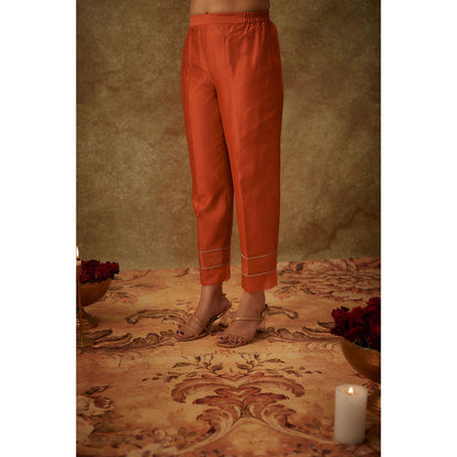 THE AARYA Seraya Orange Embroidered Kurta with Pant and Dupatta (Set of 3)