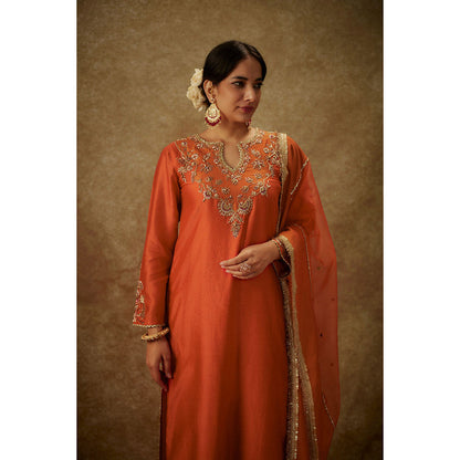 THE AARYA Seraya Orange Embroidered Kurta with Pant and Dupatta (Set of 3)