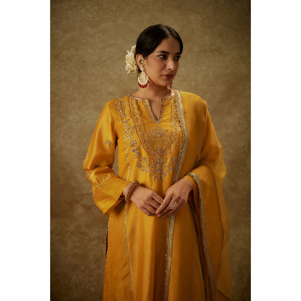 THE AARYA Anabia Yellow Embroidered Kurta with Pant and Dupatta (Set of 3)