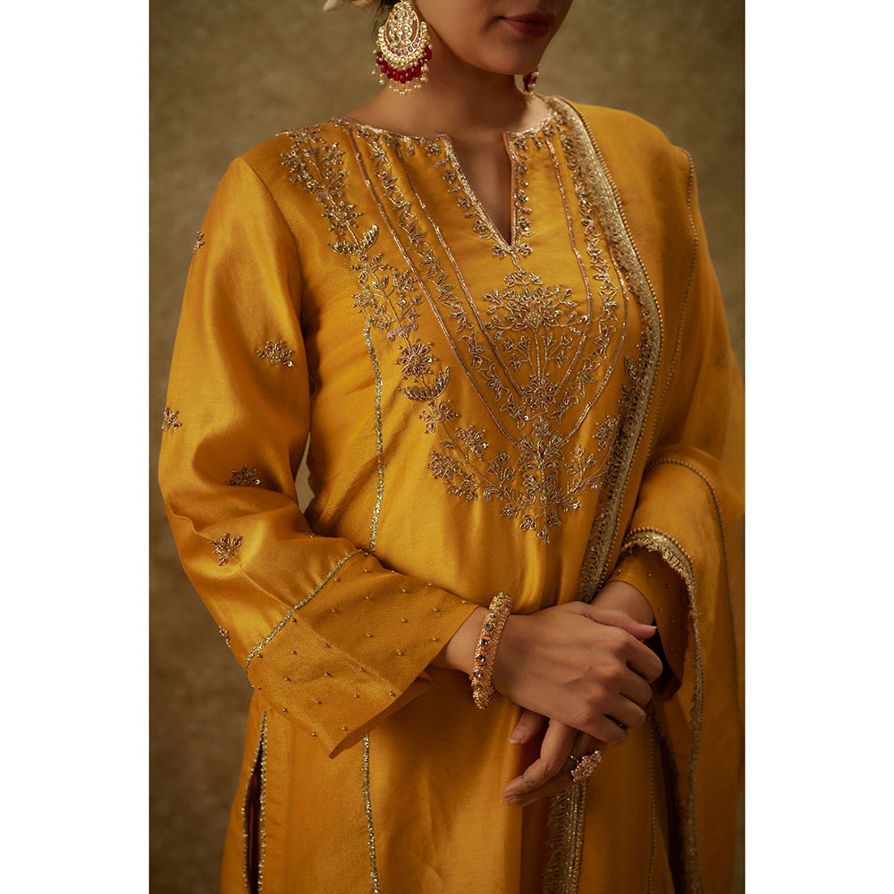 THE AARYA Anabia Yellow Embroidered Kurta with Pant and Dupatta (Set of 3)