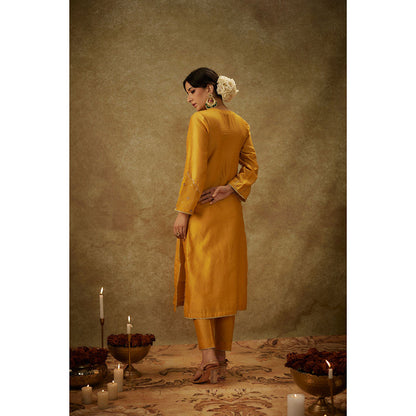 THE AARYA Noura Yellow Embroidered Kurta with Pant and Dupatta (Set of 3)