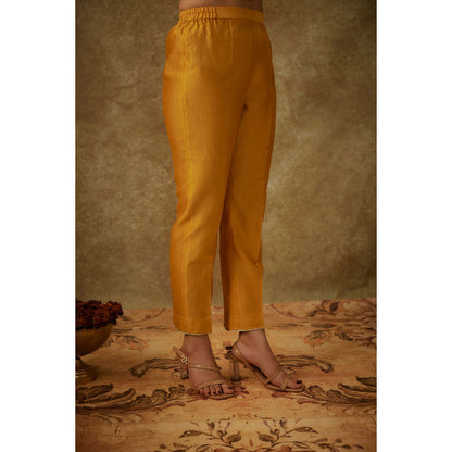 THE AARYA Noura Yellow Embroidered Kurta with Pant and Dupatta (Set of 3)