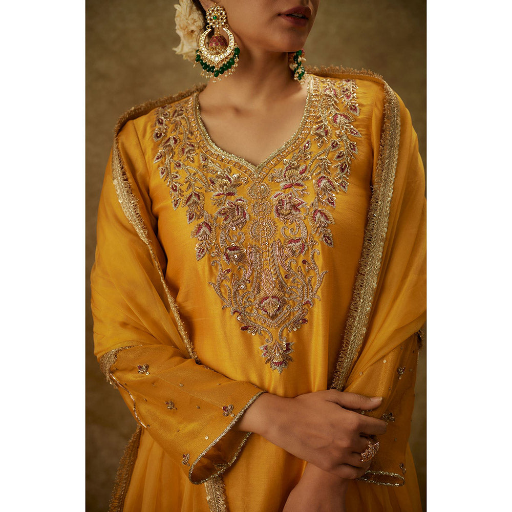THE AARYA Noura Yellow Embroidered Kurta with Pant and Dupatta (Set of 3)