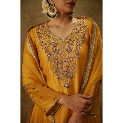 THE AARYA Noura Yellow Embroidered Kurta with Pant and Dupatta (Set of 3)