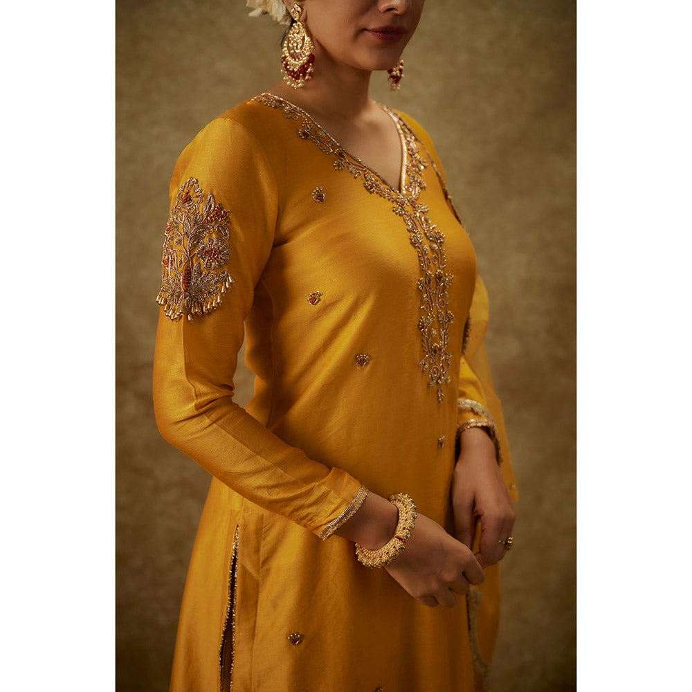 THE AARYA Dilara Yellow Embroidered Kurta with Palazzo and Dupatta (Set of 3)
