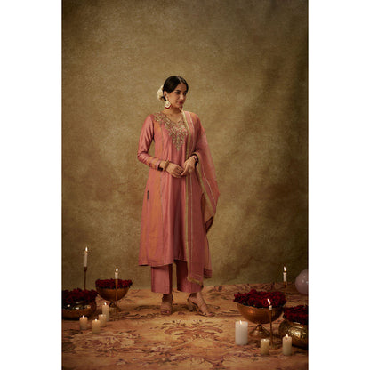 THE AARYA Raisa Pink Embroidered Kurta with Pant and Dupatta (Set of 3)