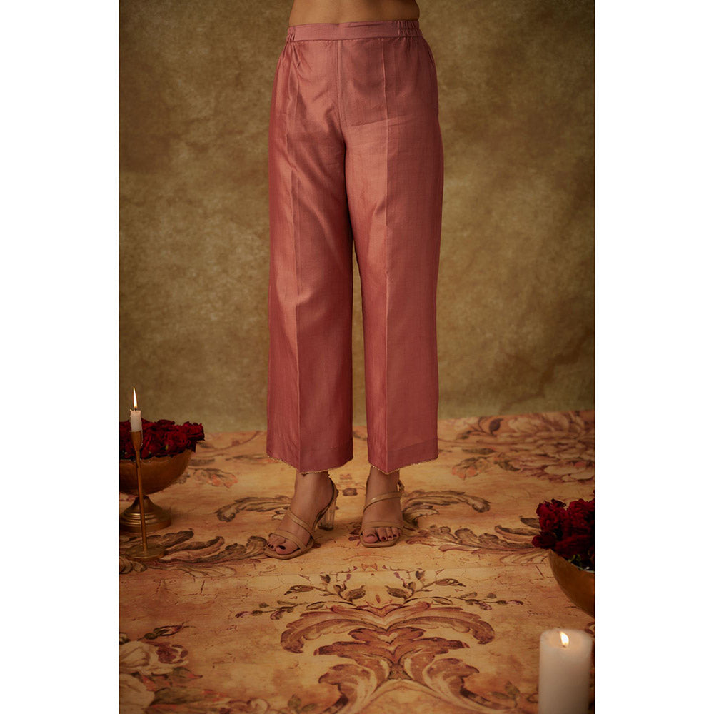 THE AARYA Raisa Pink Embroidered Kurta with Pant and Dupatta (Set of 3)