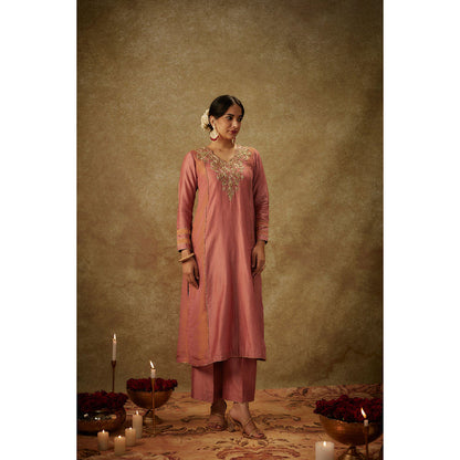 THE AARYA Raisa Pink Embroidered Kurta with Pant and Dupatta (Set of 3)