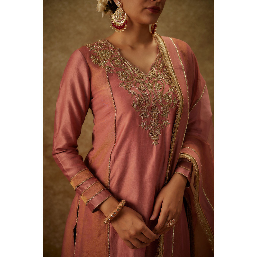 THE AARYA Raisa Pink Embroidered Kurta with Pant and Dupatta (Set of 3)