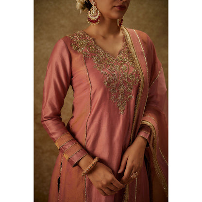 THE AARYA Raisa Pink Embroidered Kurta with Pant and Dupatta (Set of 3)