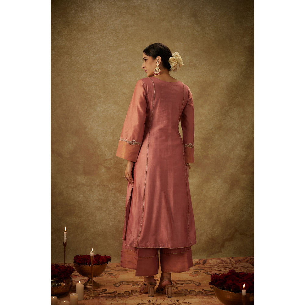 THE AARYA Rea Pink Embroidered Kurta with Palazzo and Dupatta (Set of 3)