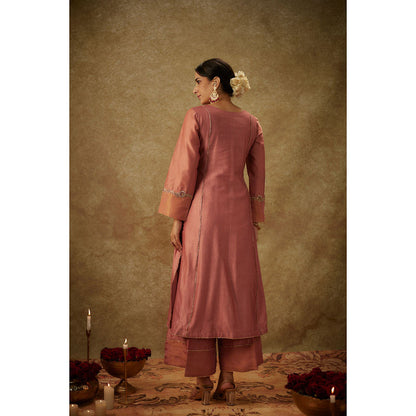 THE AARYA Rea Pink Embroidered Kurta with Palazzo and Dupatta (Set of 3)