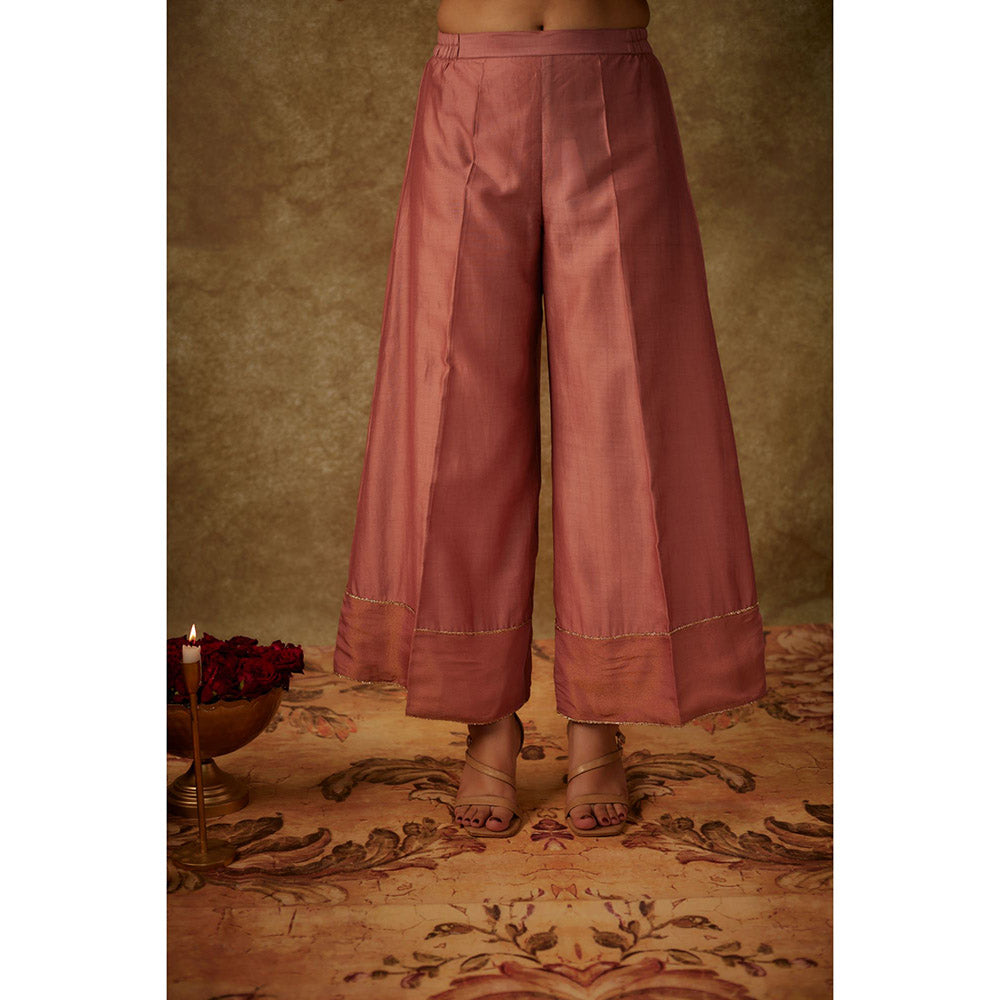 THE AARYA Rea Pink Embroidered Kurta with Palazzo and Dupatta (Set of 3)