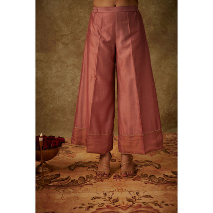 THE AARYA Rea Pink Embroidered Kurta with Palazzo and Dupatta (Set of 3)