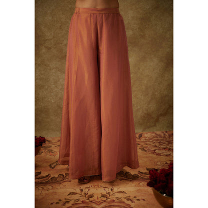 THE AARYA Ara Pink Embroidered Anarkali Kurta with Palazzo and Dupatta (Set of 3)