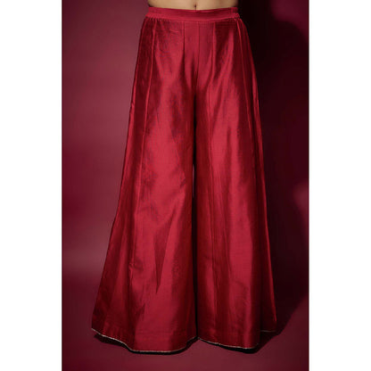 THE AARYA Red Athira Embellished Anarkali with Palazzo and Dupatta (Set of 3)