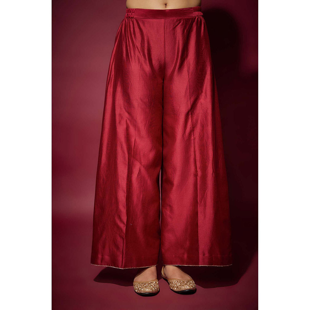 THE AARYA Red Arwa Embellished Kurta with Palazzo and Dupatta (Set of 3)