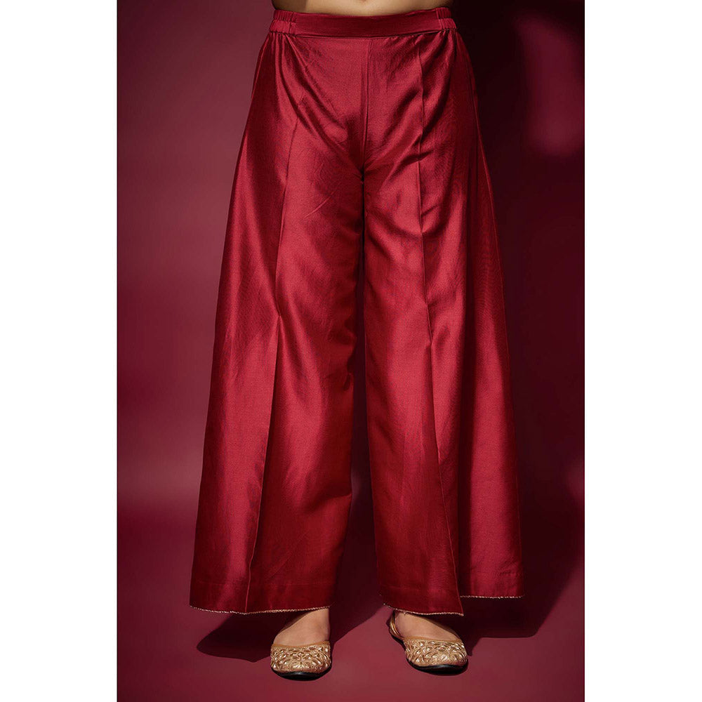 THE AARYA Red Raia Embellished Kurta with Palazzo and Dupatta (Set of 3)