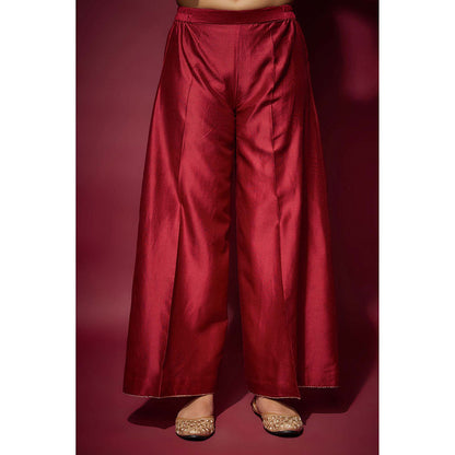 THE AARYA Red Raia Embellished Kurta with Palazzo and Dupatta (Set of 3)