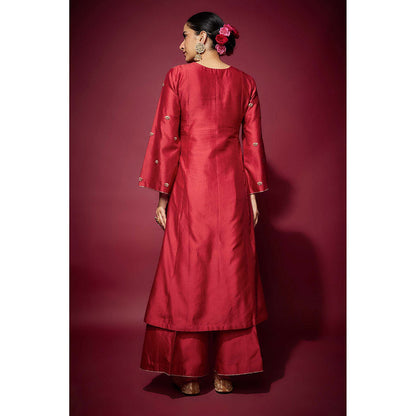 THE AARYA Red Rayah Embellished A-Line Kurta with Palazzo and Dupatta (Set of 3)