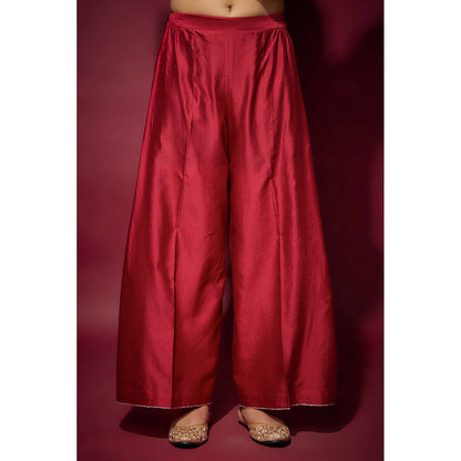 THE AARYA Red Rayah Embellished A-Line Kurta with Palazzo and Dupatta (Set of 3)
