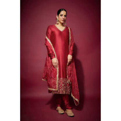THE AARYA Red Ayat Embellished Kurta with Churidar and Dupatta (Set of 3)