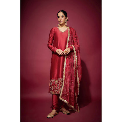 THE AARYA Red Ayat Embellished Kurta with Churidar and Dupatta (Set of 3)