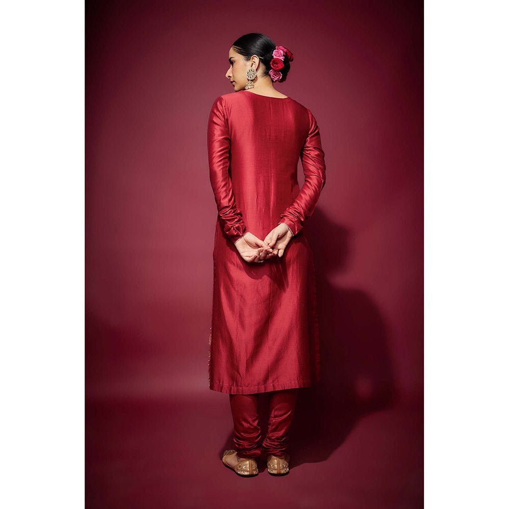 THE AARYA Red Ayat Embellished Kurta with Churidar and Dupatta (Set of 3)