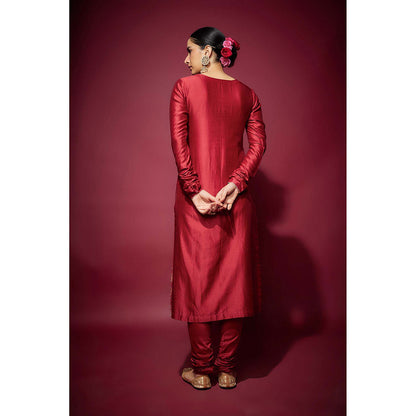 THE AARYA Red Ayat Embellished Kurta with Churidar and Dupatta (Set of 3)