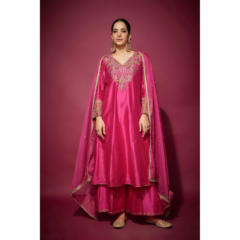 THE AARYA Pink Hana Embellished A-Line Kurta with Palazzo and Dupatta (Set of 3)