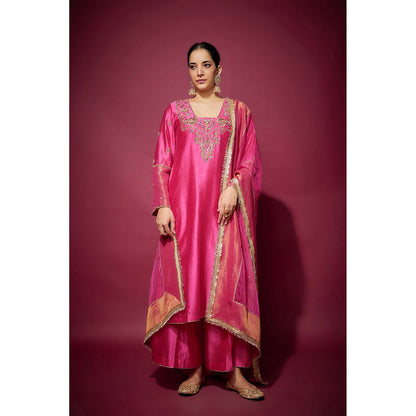 THE AARYA Pink Kiara Embellished Kurta with Palazzo and Dupatta (Set of 3)